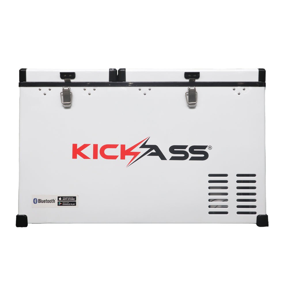 KickAss 75L Portable Camping Fridge/Freezer & Premium Fridge Slide/Table Combo